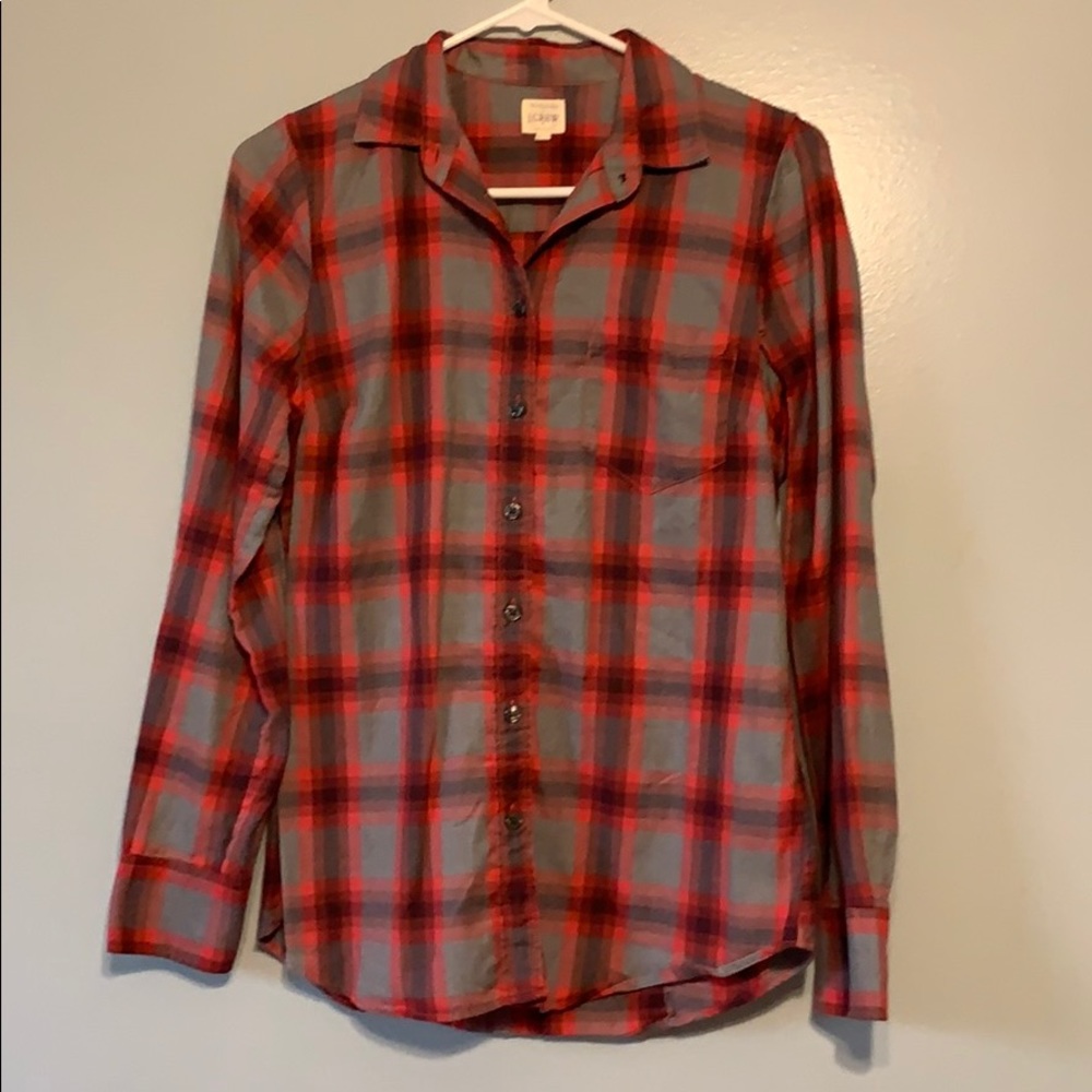 J Crew Red and Black Button Up Flannel